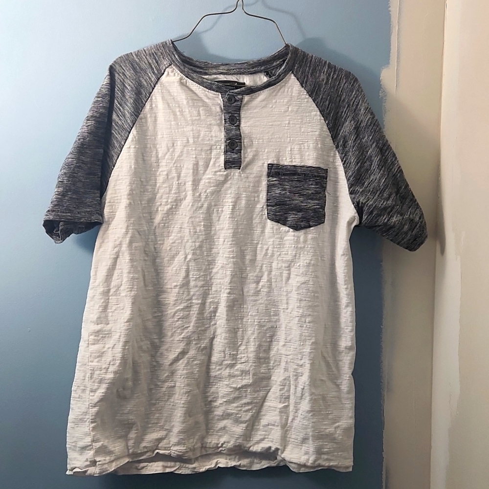 White and Gray 3 button collar front pocket t-shirt